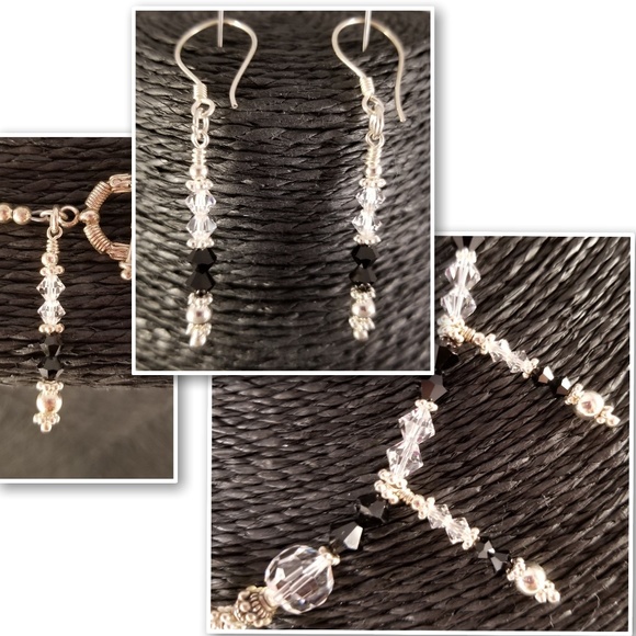 Black and Clear Swarovski and Sterling Silver Set - Picture 6 of 8